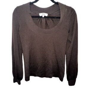 Dark Brown Wide Scoop Neck Sweater | Tibi Fine Knit Long Sleeve Pullover Minimal